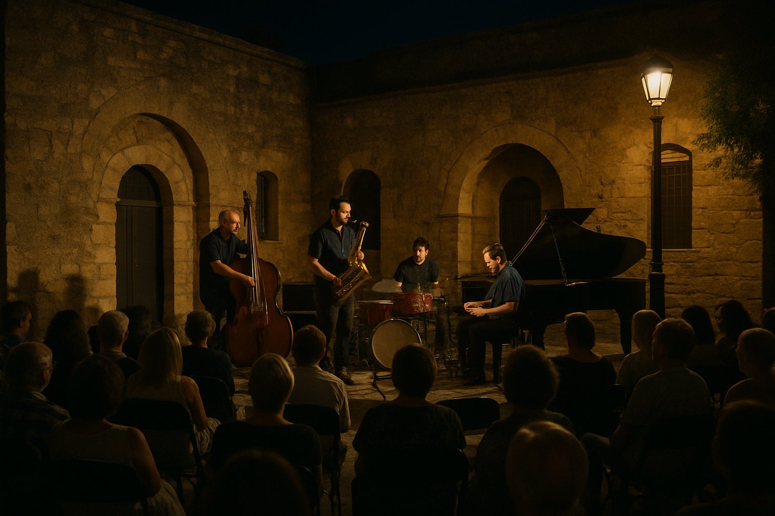 jazz concert stone courtyard night